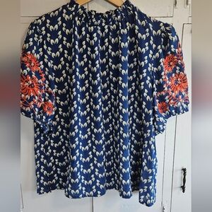 Blue and Orange Floral Women's Top